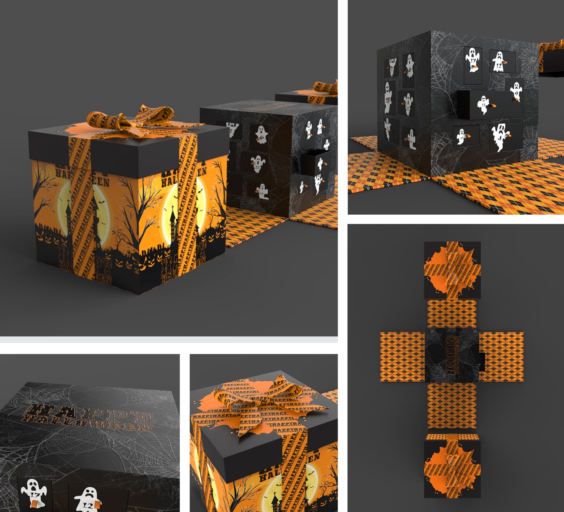 Cube black orange happy Halloween sweet calendar box custom